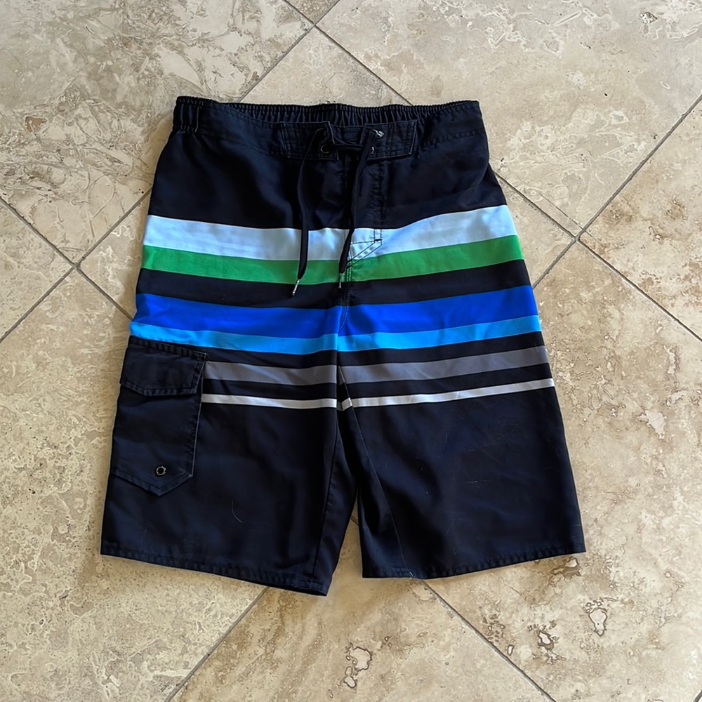 Boys, Hang Ten, board shorts, with blue and green stripes
